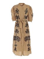 Abito beige con ricamo nero