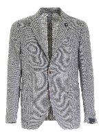 Giacca monopetto grigia e bianca con logo