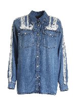 Camicia blu con dettagli in pizzo