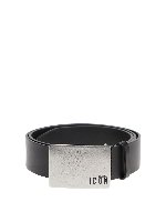 Cintura in pelle con placca logo