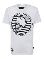 T-shirt girocollo con stampa logo e teschio