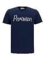 T-shirt blu in cotone con scritta