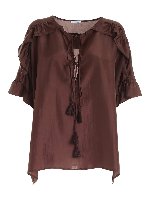 Blusa oversize in seta marrone