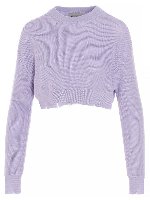 Maglione crop viola con orlo destroyed