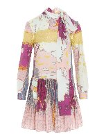 Abito con fiocco sullo scollo multicolor