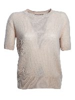 Pullover manica corta rosa in cashmere