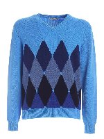 Pullover in cashmere turchese con intarsio