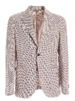 Giacca beige e bianca con spilla logo