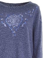 Pullover con ricami a contrasto blu