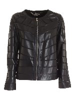 Giubbino in pelle nero con dettagli nude