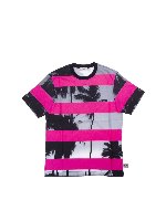 T-shirt nera stampa fucsia