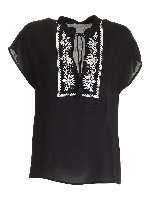 Blusa nera con ricamo bianco