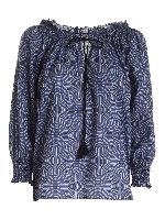 Blusa con stampa blu e nera