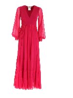 Abito lungo con balze fucsia