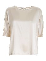 Blusa stretch in raso color avorio