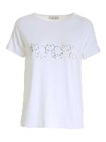 T-shirt bianca con ricamo micro perline