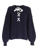 Maglia girocollo a coste blu