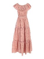 Abito lungo con ricami all-over rosa