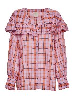 Camicia a quadri con maxi colletto rouches