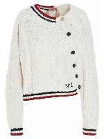 Cardigan logo a trecce in bianco