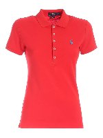 Polo rossa con logo azzurro
