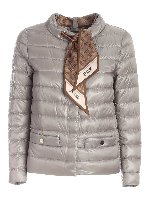 Piumino con sciarpa logata color tortora