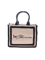 Borsa a mano color nude con dettagli neri