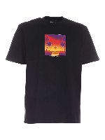 T-shirt nera con stampa Tropical