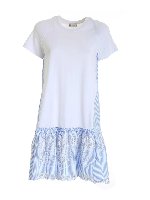 Abito in sangallo bianco e blu con balza