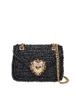 Borsa a spalla Devotion in rafia nera