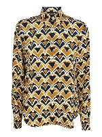 Camicia in seta stampata verde e ocra