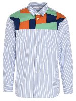 Camicia a righe azzurra con dettaglio patchwo