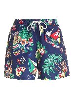 Boxer da mare blu con stampa a contrasto