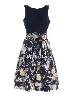 Abito lungo blu con stampa fiori