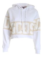 Felpa crop bianca con cappuccio