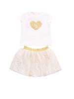 Completo t-shirt e gonna bianco e color oro