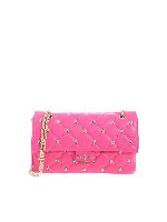 Borsa a spalla fucsia con logo metallico