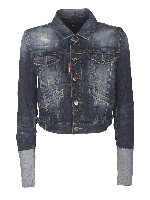 Giubbino in denim blu effetto destroyed