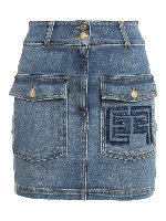 Gonna in denim con logo ajour