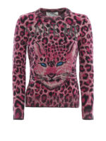 Pull in lana jacquard animalier con intarsi