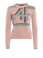 Maglia rosa in cashmere con logo intarsiato