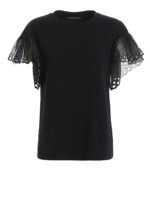 T-shirt con maniche in seta ricamata