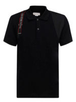 Polo nera in cotone con banda logo