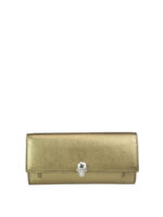 Borsa portafoglio in pelle oro con Skull