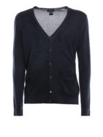 Cardigan in cashmere e seta tinto blu navy