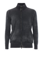 Cardigan grigio in cotone e cashmere con zip