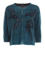 Cardigan turchese in cashmere fiorato