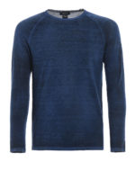 Maglia girocollo blu in misto lino