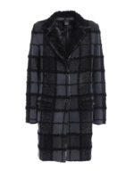 Cappotto a quadri boucle e collo di pelliccia