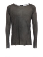 T-shirt marrone in lino a taglio vivo